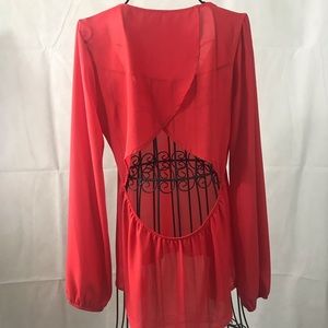 Miami Cut out Back Coral Shirt, Sz. Small